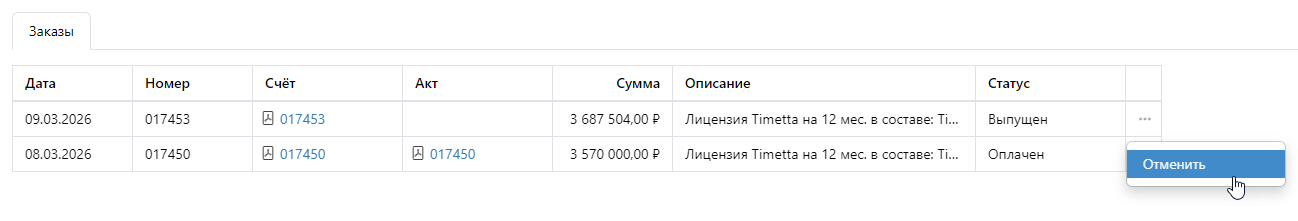 Отмена заказа