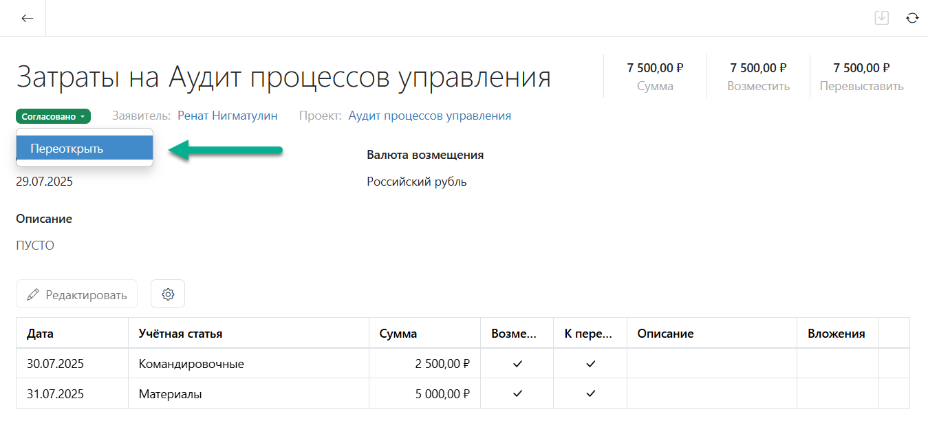 Отмена согласования заявки