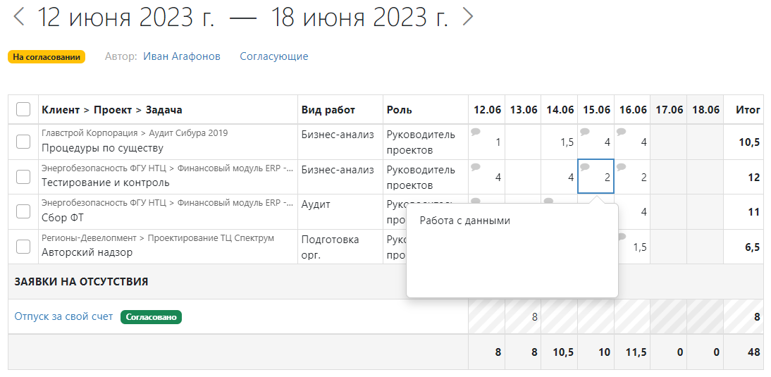 Учёт рабочего времени и отсутствий