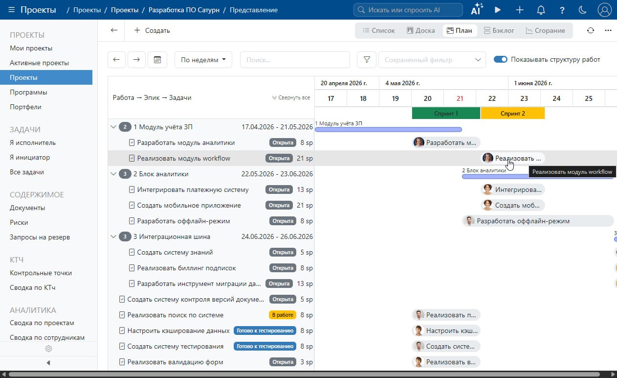 Представление roadmap в Timetta Jira roadmap в Timetta