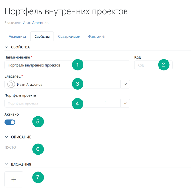 Свойства портфеля