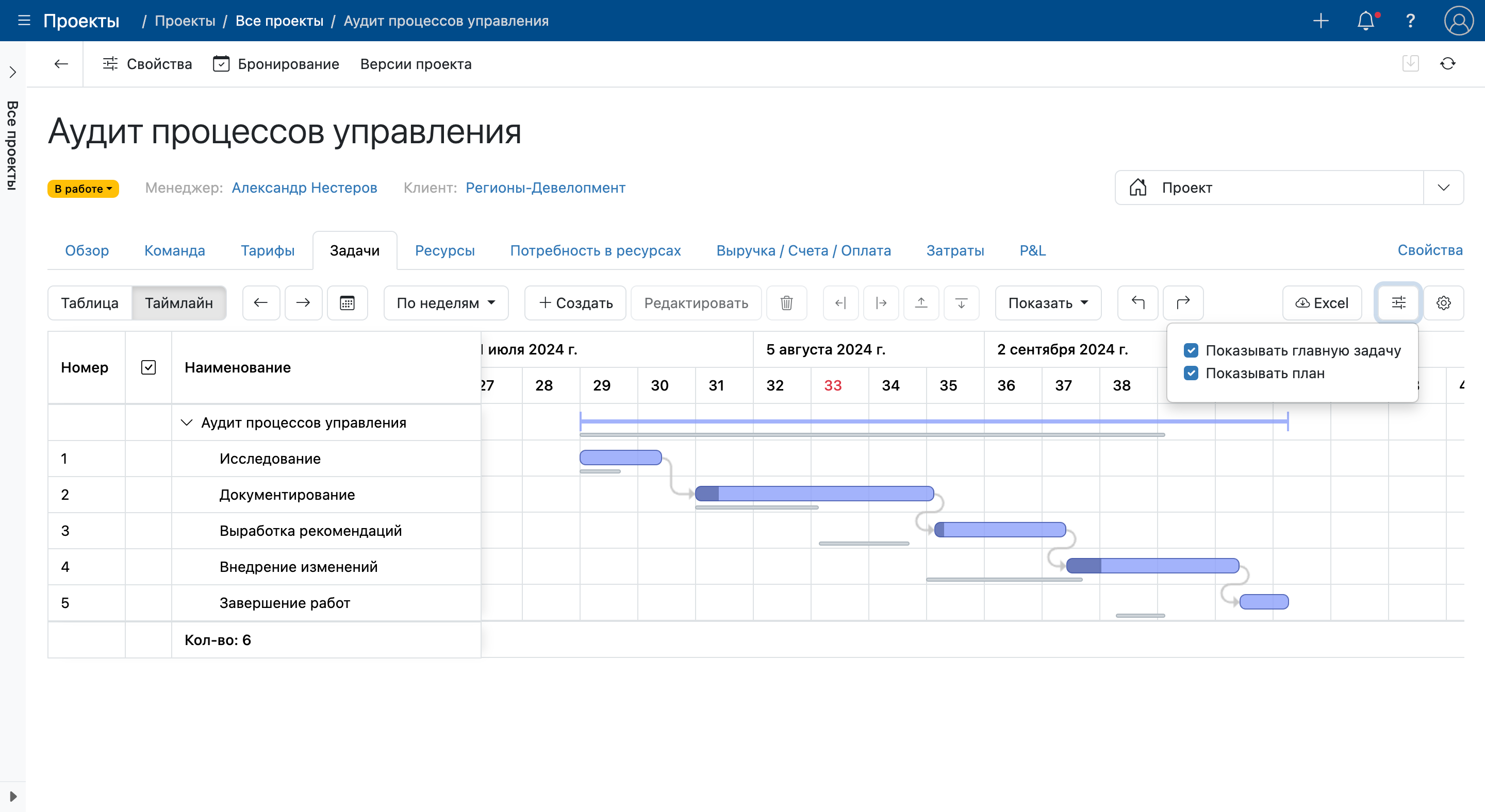 Плановые сроки на таймлайне проекта