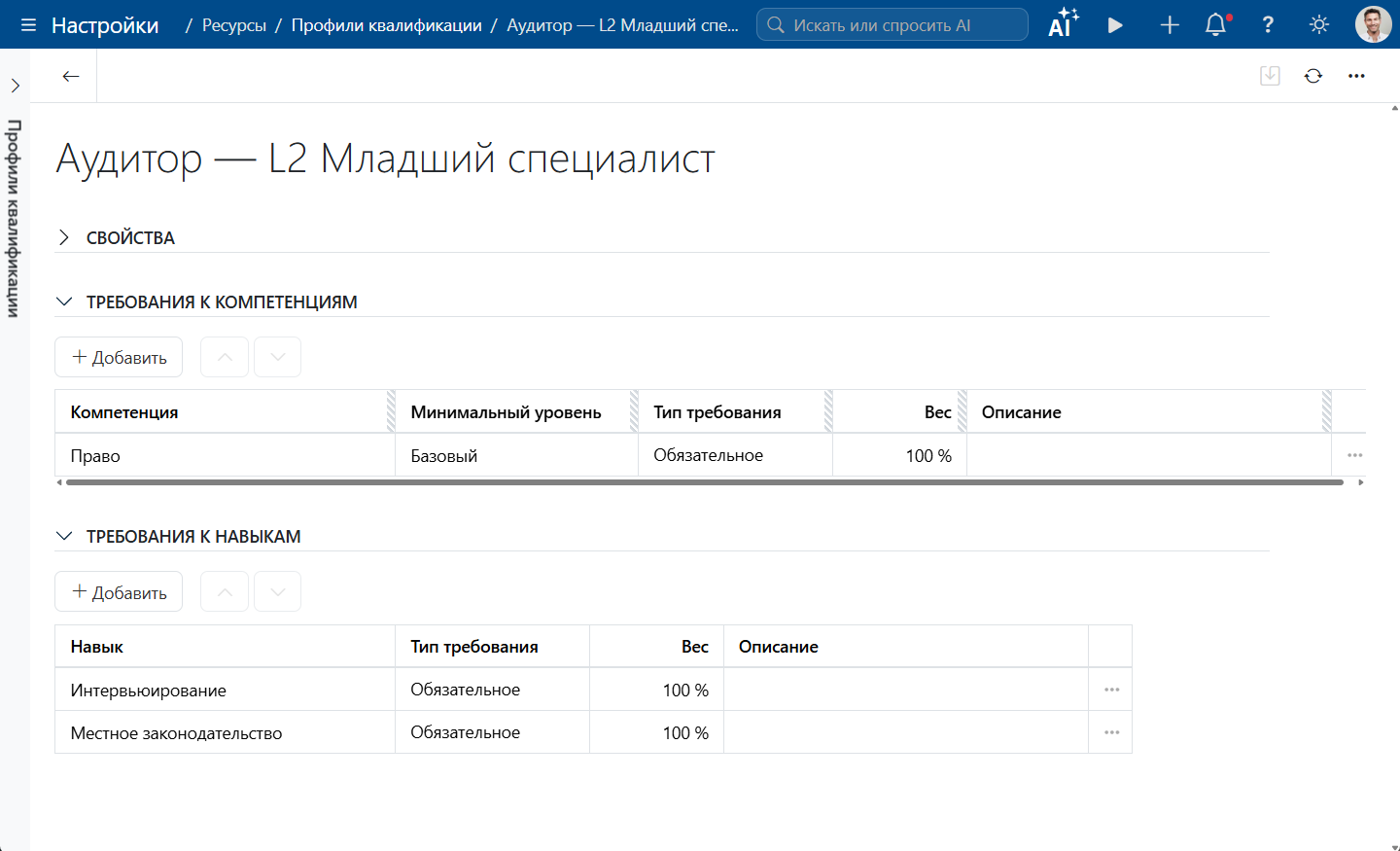 Квалификационный профиль сотрудника