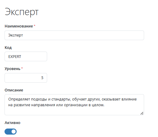 Карточка уровня компетенции