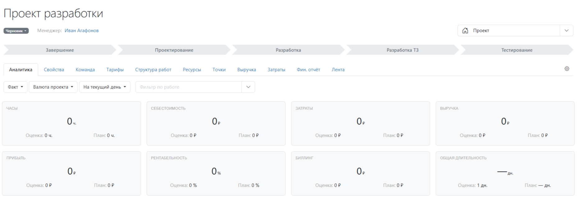 Этапы проекта в карточке проекта